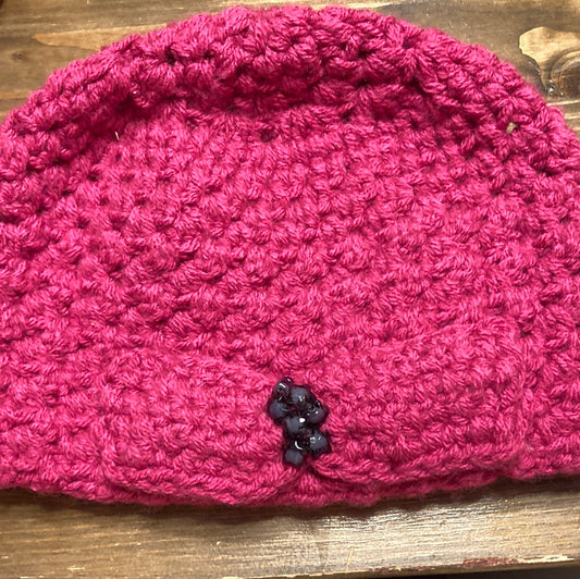 Cerise bow and bead medium hat