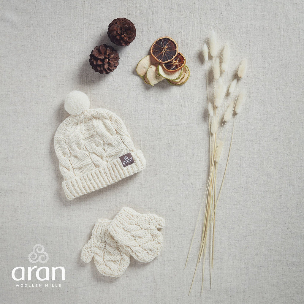 Baby Aran Woolen Mittens & Hat Set