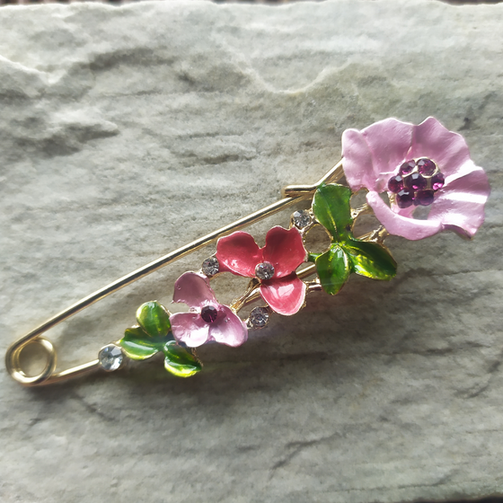 Floral Safety Pin Brooch