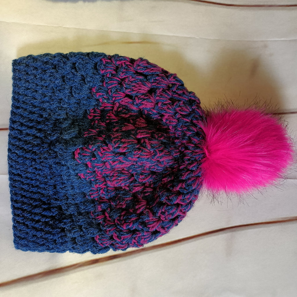 Navy and cerise pink hat - medium
