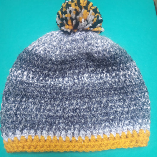 Charcoal and Mustard hat, 2-4yrs approx