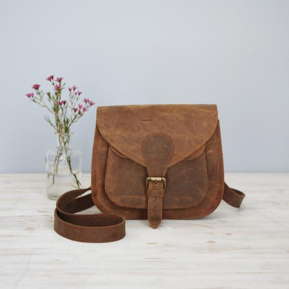 Curved Brown Leather Saddle Bag