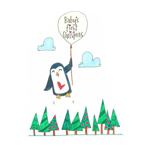 Babys First Christmas,  Penguin Christmas Card