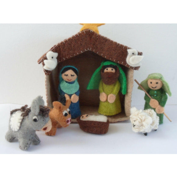 Handmade Felt Nativity with Stable