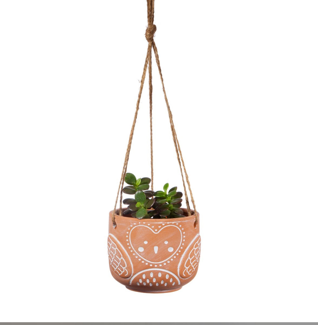 Olivia Owl Hanging Terracotta Planter