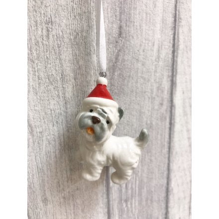 Ceramic Dog ornament with Santa Hat