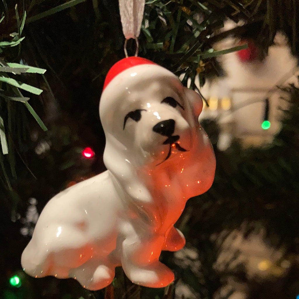 Ceramic Dog ornament with Santa Hat