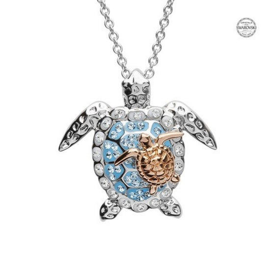Mother & Baby Turtle Necklace With Swarovski¬Æ Crystals