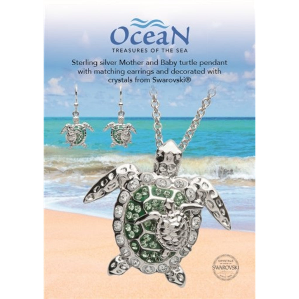 Mother & Baby Turtle Earrings With Swarovski Crystals
